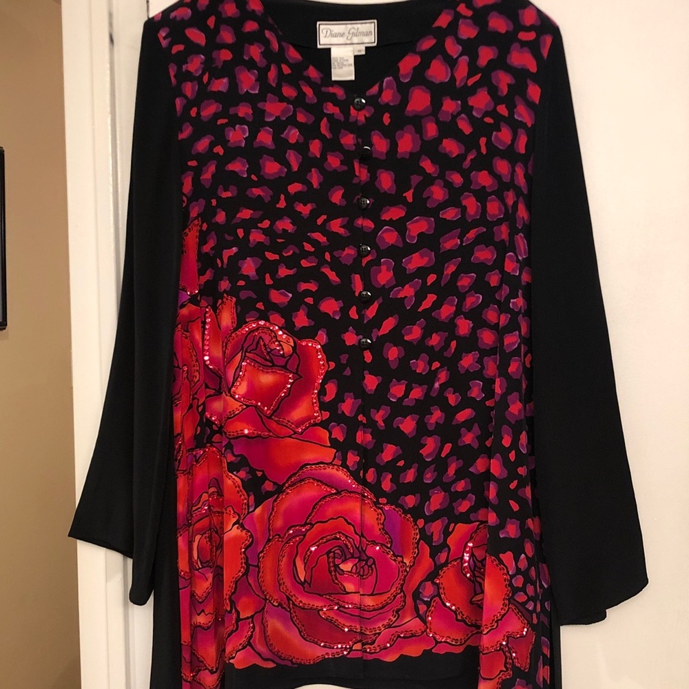 Diane Gilman Vintage 100% Silk Roses Tunic Blouse – Size M – Never Worn (NWOT)